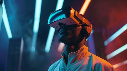 Man Wearing Virtual Reality Glasses