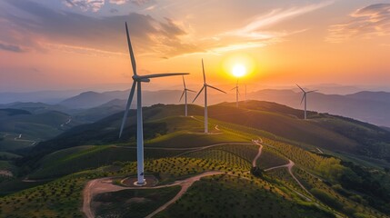 Group of Windmills on Hill