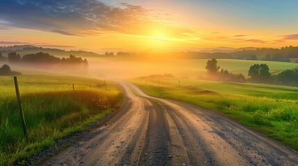 Fototapeta premium Dirt Road in Green Field