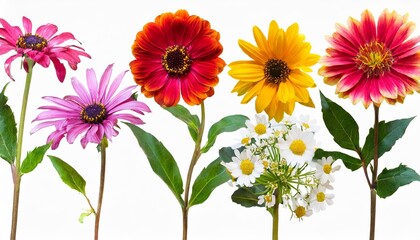 a collection of grunge oil painted summer flowers isolated on a transparent background