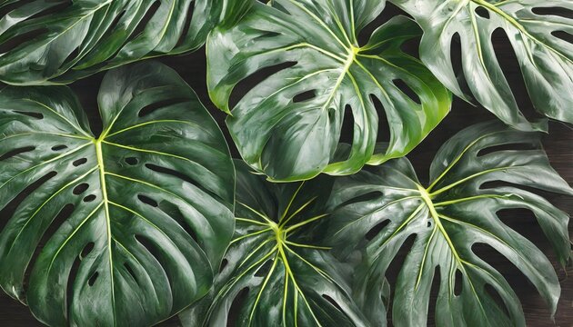 tropical background with monstera leaves realistic illustration