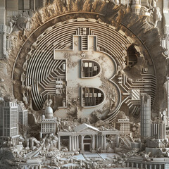 An intricately detailed realistic representation of a solitary bitcoin