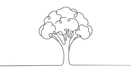 Continuous single drawn one line broccoli vegetables hand-drawn picture silhouette. Line art. Doodle