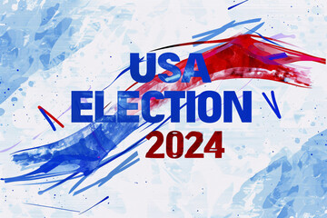 Abstract blue and red brush strokes with USA election 2024 text