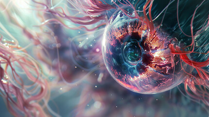 Close up of a jelly beasts eye reflecting a world not our own a gateway to realms of fantasy
