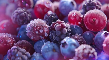 Blackcurrant, redcurrant, and blueberry in the macro view of frozen berries