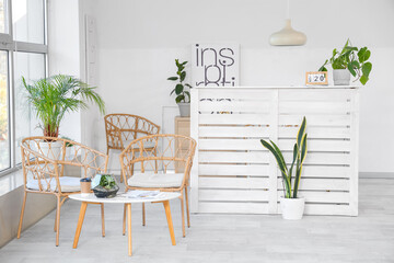 Interior of stylish office with reception desk
