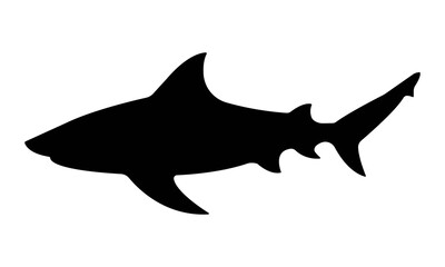 Black Shark Silhouette, Isolated On White Background. Vector Illustration