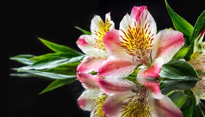 alstroemeria beautiful flowers with reflection