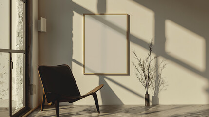 Mockup poster frame in a minimalist living room