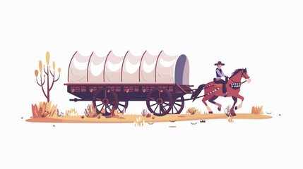 Covered wagon with horses and male riders vector fla - obrazy, fototapety, plakaty