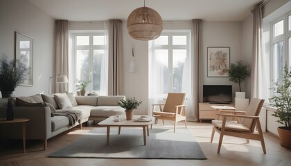 Fototapeta premium Modern Scandinavian live-in room mock-up design