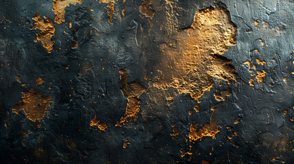 A vivid close-up showing golden speckles contrasting against a textured dark blue surface, embodying a sense of decay and rebirth - obrazy, fototapety, plakaty