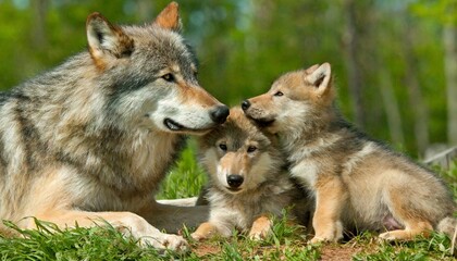 Naklejka na ściany i meble usa minnesota pine county adult wolves and pups