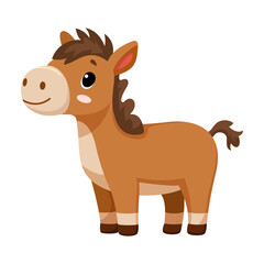 Fototapeta premium Cute funny horse, happy little equine. Сute farm animal isolated on white background. Flat vector illustration.