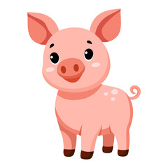 Obraz na płótnie Canvas Cute funny pig, happy little piggy. Сute farm animal isolated on white background. Flat vector illustration.