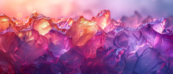 A vibrant landscape of purple and pink hues reminiscent of a crystalline terrain under magical light