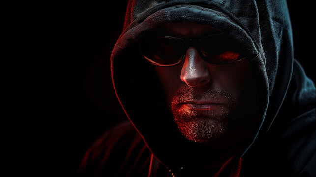 Mysterious person in hood with dramatic lighting on face, conveying themes of secrecy and suspense.