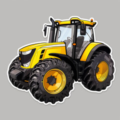 Yellow and black tractor illustration with a modern design, isolated on a grey background.