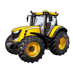 Obraz premium Yellow and black tractor illustration with a modern design, isolated on a transparent png background.