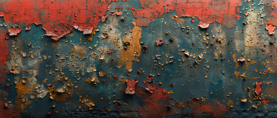 This image features a gorgeously weathered abstract surface with red rust and worn textures - obrazy, fototapety, plakaty
