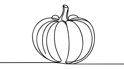 Single continuous line drawing of whole big round healthy organic pumpkin for orchard logo identity.