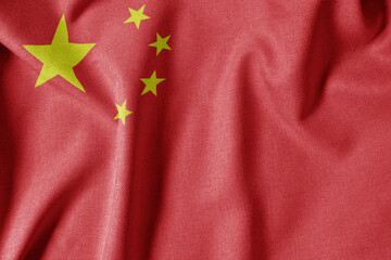 National Flag on Textured Fabric Background. Silk textured flag, realistic wave and flag look. CN  Flag of China