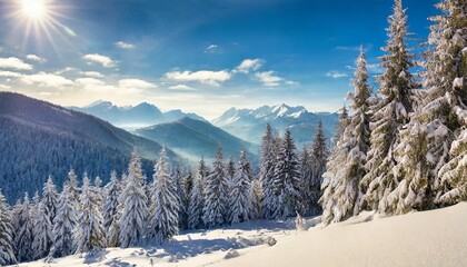 scenic snowy mountain forest happy holidays