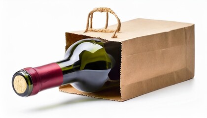 brown paper bag for wine bottles isolated with clipping path for mockup