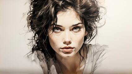 Artistic Portrait of a Beautiful Woman with Light-Colored Eyes. Vintage Style. Art and Fashion Concept.