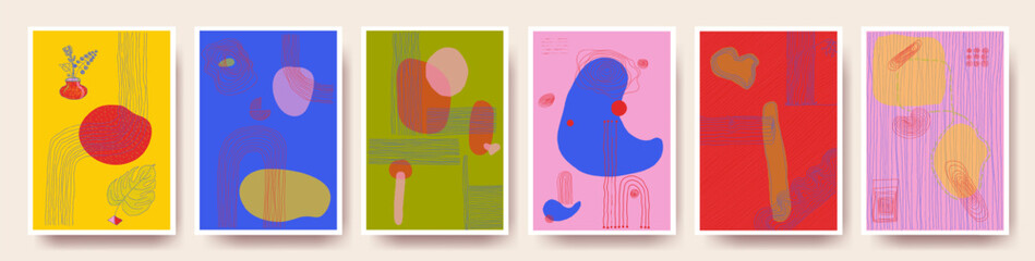 Set of trendy abstract creative minimalist artistic hand painted. Freehand drawing. Composition ideal for wall decoration, as postcard, poster or brochure design. Vector isolated on white background.