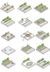 Strategies for street design and landscape design.
Vector representation of the strategies.