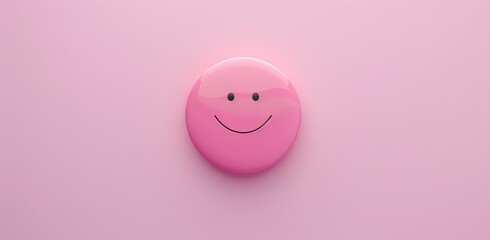 smiling face button on pink background - obrazy, fototapety, plakaty
