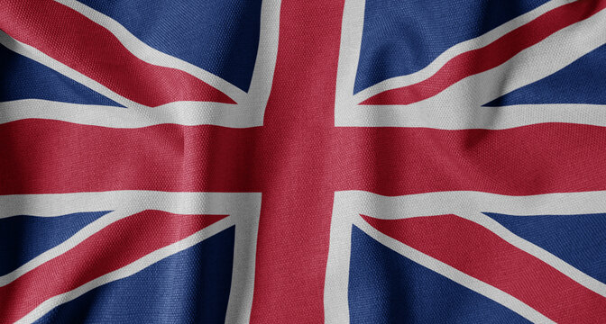 National Flag on Textured Fabric Background. Silk textured flag, realistic wave and flag look. GB  Flag of The United Kingdom