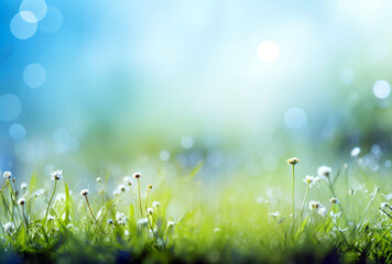 Fototapeta na wymiar spring sunny background bokeh background of grass