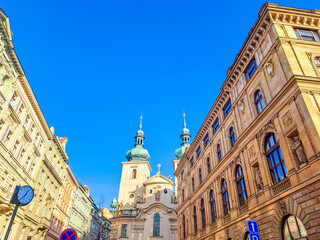 Fototapeta na wymiar Baroque art and architecture in Prague. 18th century Church of St Havel. Czech