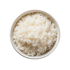 Cooked Rice in a white bowl. Isolated on a transparent background.