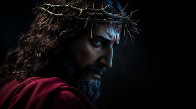 Ultrarealistic concept art of Jesus Christ with crown of thorn