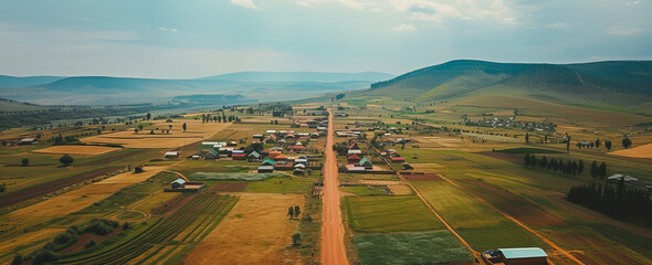 Fototapeta premium Aerial View of Rural Development. Nature background. Rural background.