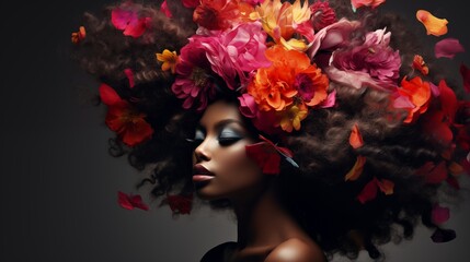 Obraz na płótnie Canvas fashion portrait of black woman with flowers