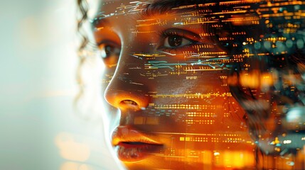 Face of futuristic and Innovative Imagery AI and Automation use of artificial intelligence and automation in business processes, illustrating efficiency and productivity enhancements
