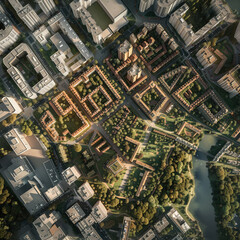 Fototapeta premium Nature and Culture Background. City Background. Aerial View of City Development. 