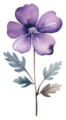 Watercolor illustration of a cartoon purple flower. Transparent background, png