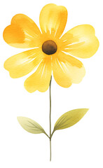 Fototapeta premium Watercolor illustration of a cartoon yellow flower. Transparent background, png