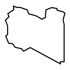 Libya country thick black outline silhouette. Simplified map. Vector icon isolated on white background. - obrazy, fototapety, plakaty