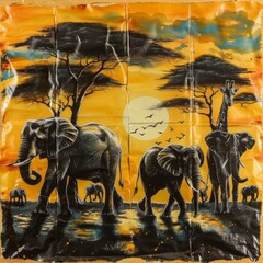 African Savannah with Giraffes Watercolor Painting