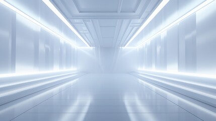 Abstract futuristic light corridor interior, Modern minimal background, 3D Rendering