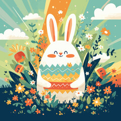 Rabbit and Egg Cute Banner Background Vector Art for Design