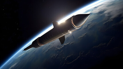  the rocket is floating off in space