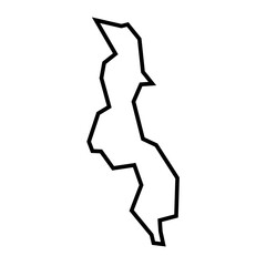 Malawi country thick black outline silhouette. Simplified map. Vector icon isolated on white background.